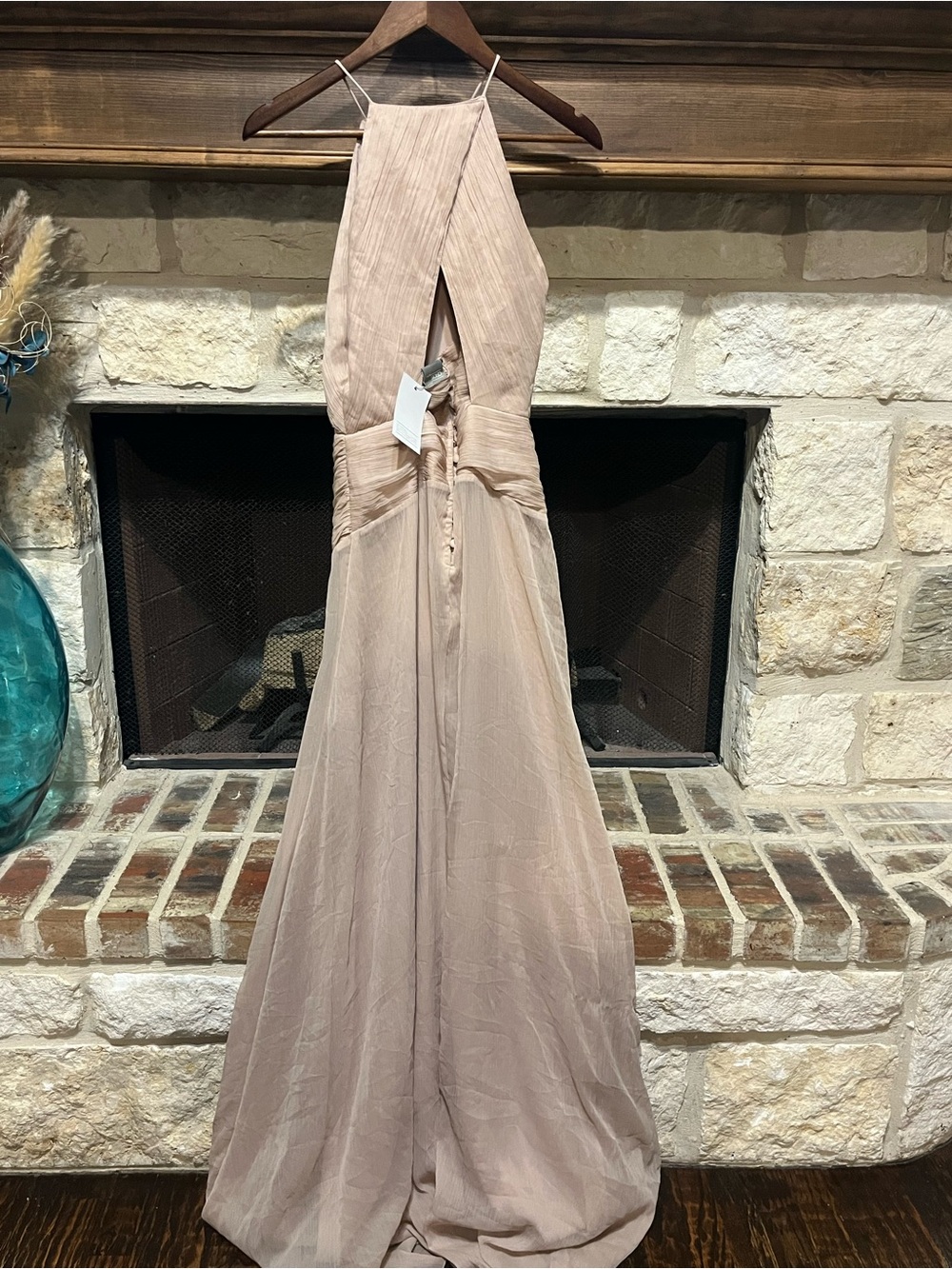 ASOS DESIGN Pink Blush Pinny Formal Chiffon Maxi Dress Gown Size 4 - Picture 9 of 13